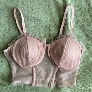 Cropped Pink Mesh Corset Top